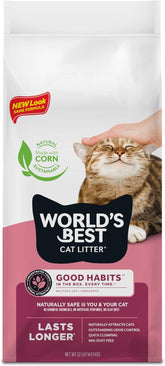 WORLD'S BEST CAT LITTER Good Habits Cat Attract Litter | Natural Plant-Based Attractant | Multicat Flushable Corn Litter | Unscented Odor Control | Low Tracking & Lightweight | Made in USA 32lb Bag